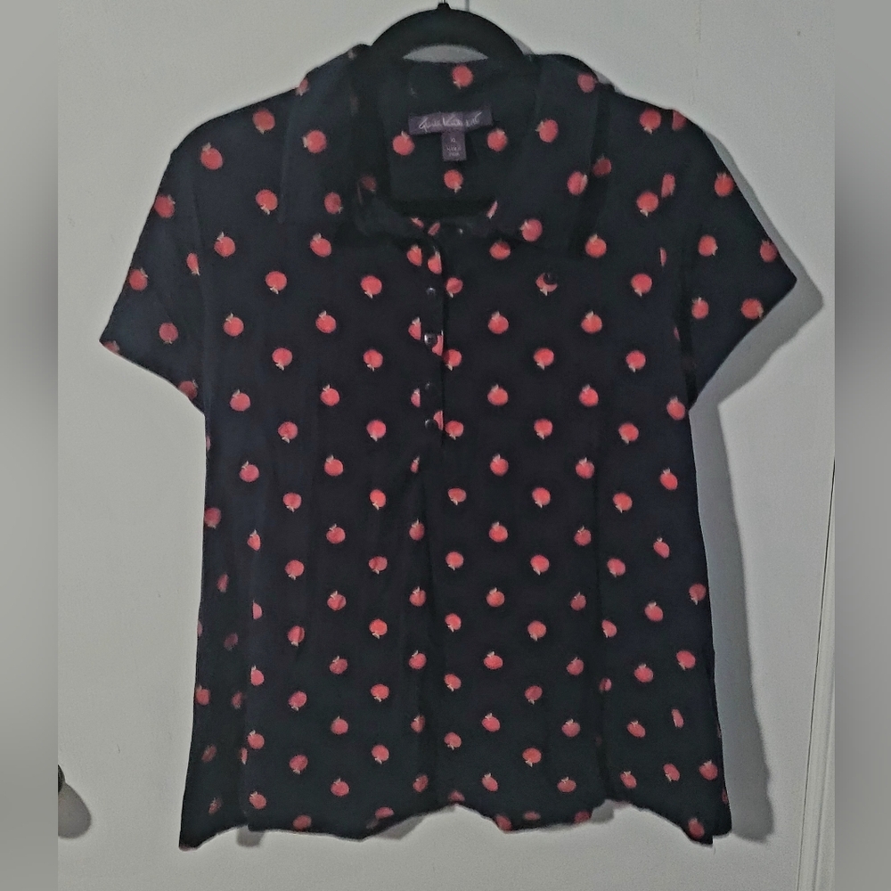 Gloria Vanderbilt Apple Print Polo Shirt Women's XL